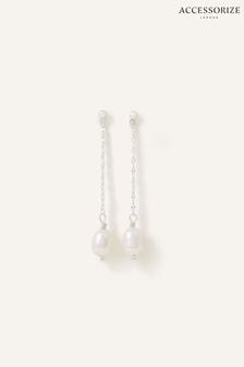 Accessorize Sterling Silver Plated Pearl Drop Earrings (K72616) | 54 د.إ