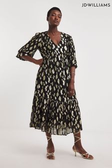 JD Williams Black Animal Jacquard Maxi Dress (K72628) | LEI 298