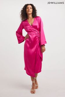 Różowa atłasowa sukienka kopertowa Jd Williams (K72631) | 285 zł