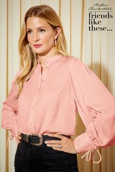 Friends Like These Blush Pink Petite Tie Cuff Puff Sleeve Button Through Blouse (K72636) | €53