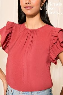 Friends Like These Rust Red Double Ruffle Short Sleeve Top (K72637) | €37