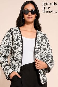 Friends Like These Black/White Printed Quilted Jacket (K72713) | $75