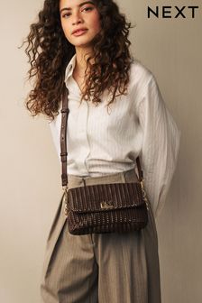 Chocolate Brown Weave Cross-Body Bag (K72725) | kr550