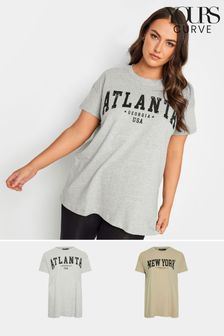 Yours Curve Grey Atlanta New York Placemment T-Shirts 2 Pack (K73066) | kr530