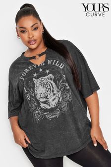 Grau - Yours Curve Grunge-T-Shirt mit Ringdetail (K73081) | 15 €