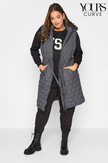 Yours Curve Grey Onion Quilted Hooded Gilet (K73089) | OMR28