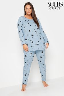Yours Curve Blue Starry Night Long Sleeve Tapered Pyjama Set (K73092) | LEI 173