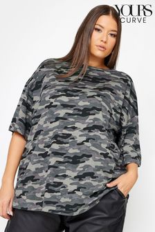Yours Curve Grey Camo Boxy T-Shirt (K73093) | €12