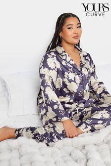 Yours Curve Purple Silhouette Floral Satin Pyjamas Set (K73098) | €21