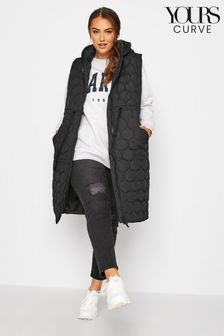 Yours Curve Black Onion Quilted Hooded Gilet (K73100) | $121