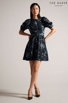 Ted Baker Black Puff Sleeve Saaraih Mini Dress With Belt Detail (K73152) | €232