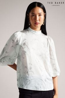 Ted Baker Cream Lilioh High Neck Balloon Sleeve Blouse (K73156) | AED658
