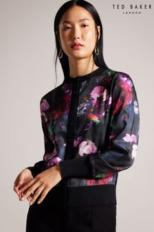 Ted Baker Black Abbalee Printed Woven Front Cardigan (K73165) | €168