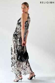 Religion Natural Halterneck Midi Maxi Dress In Printed Slinky Cupro (K73526) | $171