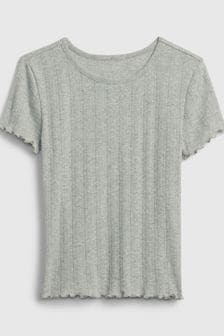 Grau - Gap Pointelle Lettuce Short Sleeve Crew Neck T-shirt (4-13yrs) (K73779) | 12 €