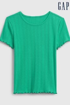 Vert - Gap Pointelle Lettuce Short Sleeve Crew Neck T-shirt (4-13 ans) (K73789) | €9