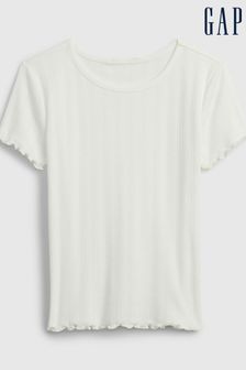 Gap White Pointelle Lettuce Short Sleeve Crew Neck T-Shirt (4-13yrs) (K73802) | kr150