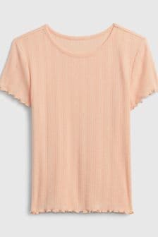 Orange - Gap Pointelle Lettuce Short Sleeve Crew Neck T-shirt (4-13yrs) (K73803) | 12 €