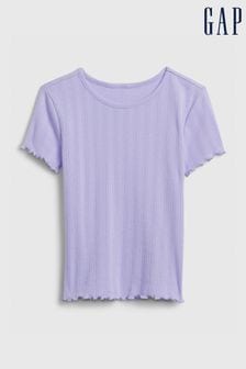 Пурпурный - Gap Pointelle Lettuce Short Sleeve Crew Neck T-shirt (4-13 лет) (K73816) | €11