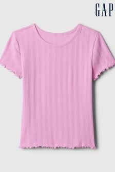 Gap Pink Pointelle Lettuce Short Sleeve Crew Neck T-Shirt (4-13yrs) (K73822) | €13