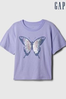 Violett mit Paillettenstern - Gap Kurzärmeliges Rundhals-T-Shirt mit Grafik (4-13yrs) (K73824) | 21 €