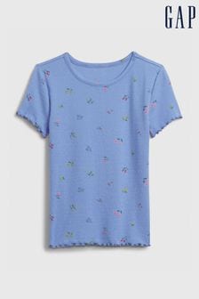 Blau mit floralem Muster - Gap Pointelle Lettuce Short Sleeve Crew Neck T-shirt (4-13yrs) (K73839) | 12 €