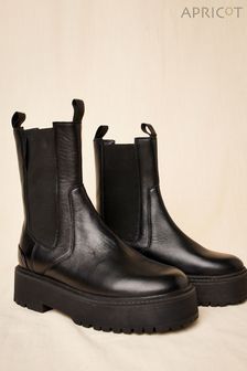 Apricot Black Chunky Platform Leather Boots (K73853) | ￥13,920