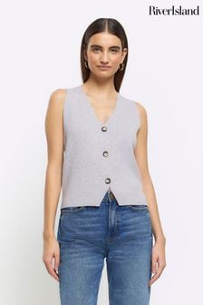 River Island Grey Button Front Knitted Waistcoat (K74004) | €13