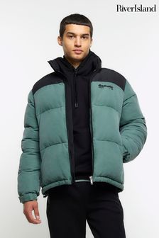 River Island Green Colour Blocked Puffer Jacket