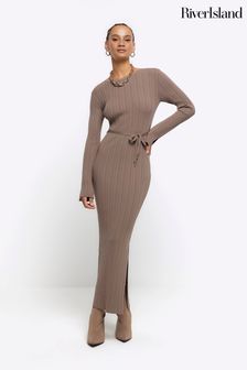River Island Brown Slit Hem Maxi Dress (K74125) | $99