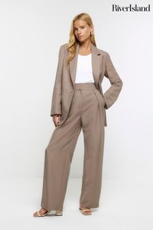 River Island Brown Pleated Clean Wide Leg Trousers (K74147) | AED113