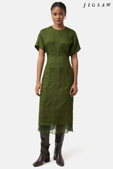 Jigsaw Green Textured Check Midi Dress (K74154) | $384
