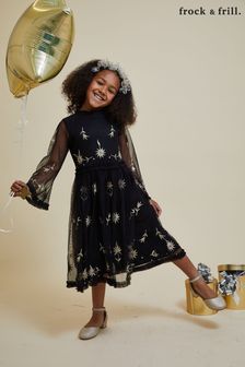 Frock and Frill Childrens Embroidered Black Dress (K74189) | €43