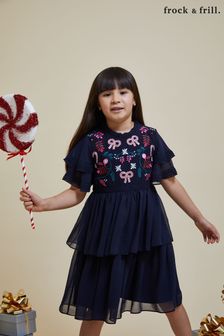 Frock and Frill Childrens Blue Embroidered Dress (K74193) | €32