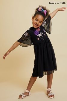 Frock and Frill Childrens Embroidered Black Dress (K74214) | €26