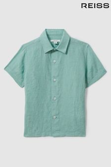 Reiss Bermuda Green Holiday Junior Short Sleeve Linen Shirt (K74282) | $60