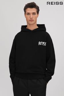 Noir/blanc - Sweat à capuche décontracté en coton à motif Reiss Newton (K74319) | €150