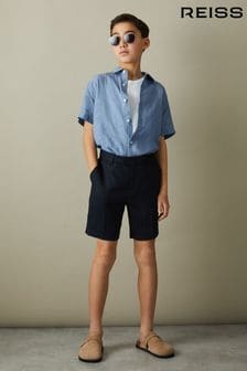 Reiss Sky Blue Holiday Senior Short Sleeve Linen Shirt (K74321) | €55