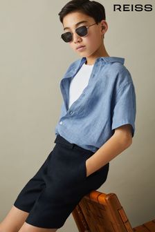 Reiss Sky Blue Holiday Junior Short Sleeve Linen Shirt (K74325) | OMR26