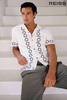 Reiss White Decoy Knitted Cuban Collar Shirt (K74340) | AED994