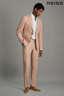 Reiss Pink Kin Slim Fit Linen Adjuster Trousers (K74372) | AED1,066