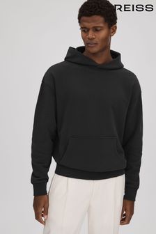 Reiss Washed Black Alexander Casual Fit Cotton Hoodie (K74377) | 720 QAR