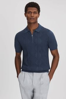 Reiss Blue Smoke Tropic Cotton Half-Zip Polo Shirt (K74380) | €149