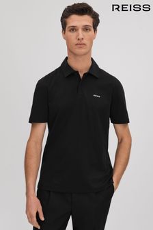 Črna - bombažna polo majica ozkega kroja Reiss Owens (K74390) | €78