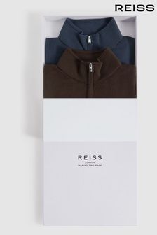 Reiss Bitter Chocolate/Anthracite Blackhall 2 Pack Two Pack Of Merino Wool Zip-Neck Jumpers (K74393) | LEI 1,469