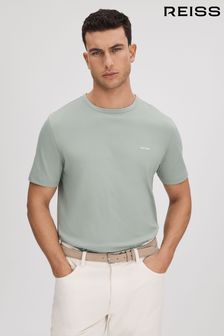 Серовато-зеленый - Хлопковая футболка узкого кроя с круглым вырезом Reiss Russell (K74397) | €73