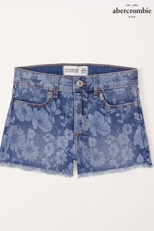 Abercrombie & Fitch Blue Washed Floral Print Denim Shorts