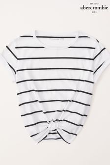 Abercrombie & Fitch Stripe Tie Front Cropped Black/Grey T-Shirt (K74421) | $26