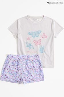 Abercrombie & Fitch Pink Sunset Print Logo Pyjama Shorts & Top Set