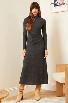 Love & Roses Grey Ruch Side Super Soft Jersey Midi Dress (K74445) | LEI 263